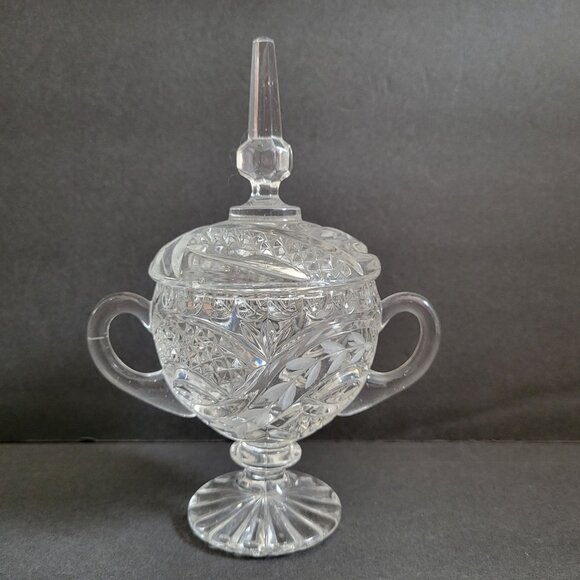 Vintage Crystal Sugar & Creamer Set With Etched Floral Design - Picture 5 of 16